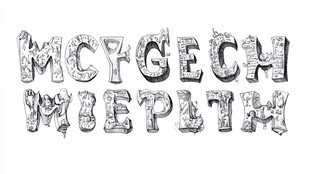 手绘风格立体字母字体展示