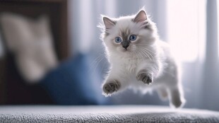 跃起的可爱布偶猫