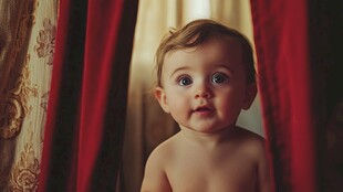 可爱宝宝从帘后好奇张望