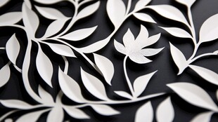 白色剪纸风植物叶脉图案