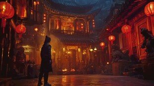 古巷夜色中的孤独身影