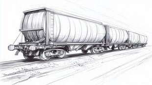 素描油罐列车行驶于铁轨