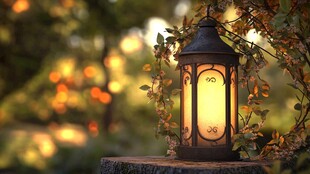 秋景中的温馨复古风灯笼