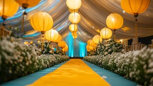 梦幻黄蓝主题婚礼通道