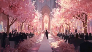 樱花下的浪漫教堂婚礼