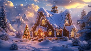 梦幻雪夜中的温馨童话小屋