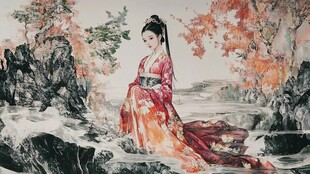 古风佳人倚立山水间