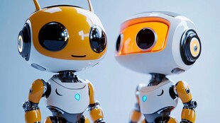 可爱双机器人对视瞬间