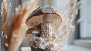 窗台上的可爱蘑菇摆件