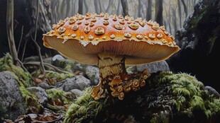 森林中色彩艳丽的大蘑菇