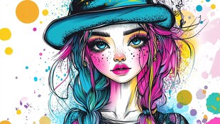 彩发少女的梦幻时尚形象