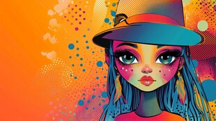 时尚彩发女孩插画形象