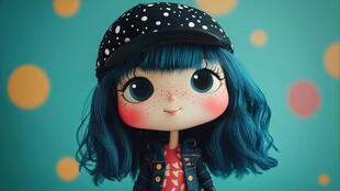 蓝发萌娃玩偶时尚造型