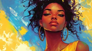 时尚卷发非洲裔女性肖像