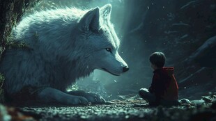 男孩与巨狼的神秘对视