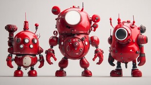 三个红色萌趣机器人