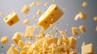奶酪块飞溅的诱人瞬间