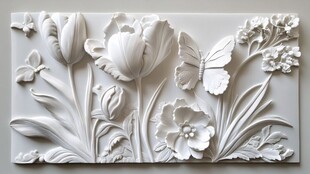 浮雕花卉与蝴蝶艺术作品