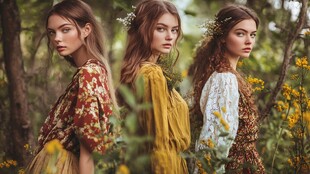 三位森系少女的优雅风采