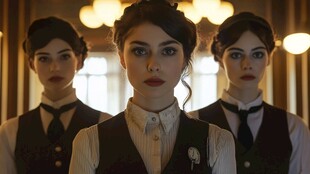 三位复古扮相的优雅女性