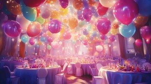 梦幻气球装点的宴会场景
