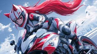 红发少女酷炫摩托骑行