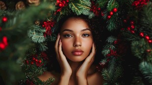 圣诞氛围中沉思的美丽女性