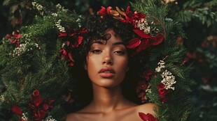 花环装点的美丽女性