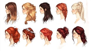 多样女性发型插画展示