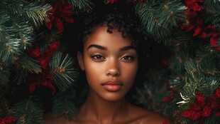 圣诞氛围中的美丽黑人少女