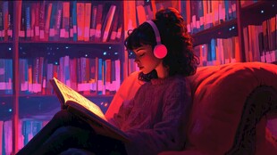 少女于梦幻书房惬意阅读