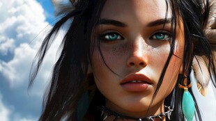 神秘印第安风格绿眸女子