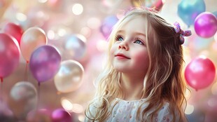 梦幻中微笑的金发小女孩