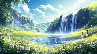 梦幻山水间的童真邂逅