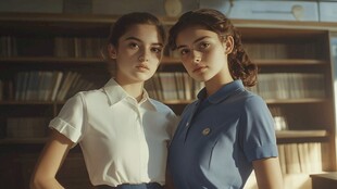 图书馆中并肩的青春少女