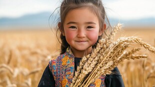 麦田中的民族风可爱女孩