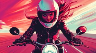 酷炫女骑手驰骋于绚丽天地