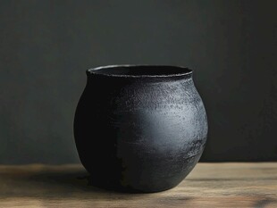 黑色陶制花盆古朴质感