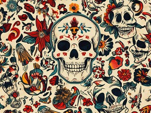 墨西哥亡灵节风格骷髅插画