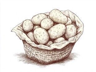 篮子里的一堆手绘土豆