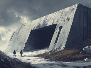 神秘巨门前人的探索之旅