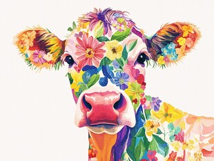 花饰彩牛头像插画