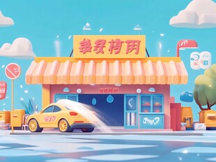街边洗车烤肉店场景