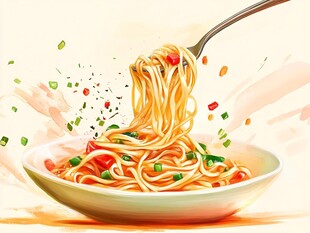 美味面条被优雅挑起