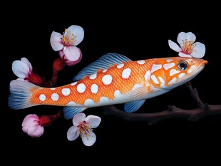 锦鲤戏花图