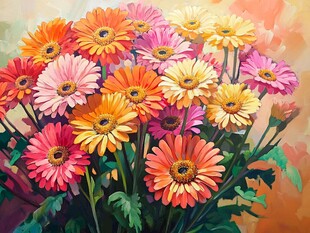 多彩非洲菊花卉插画