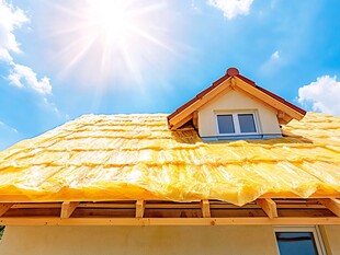 阳光下的屋顶保温施工