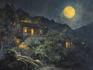 月夜山村 静谧古朴的乡居图景
