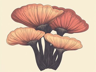 手绘色彩鲜艳的蘑菇群