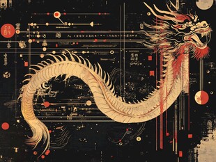 中式龙图腾科技风插画